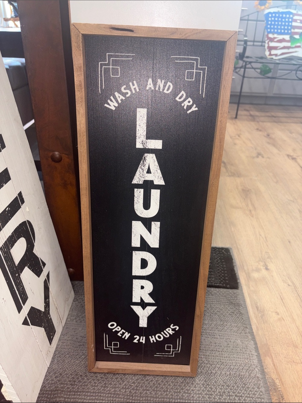 Framed Laundry Wall Sign - Black with White Lettering